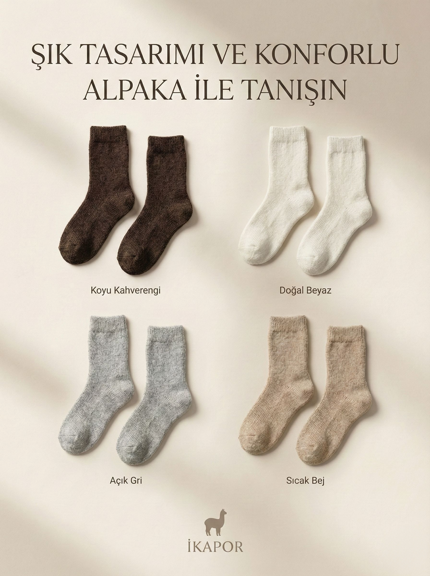 İkapor Doğal Alpaka Yünlü Kışlık Çorap
